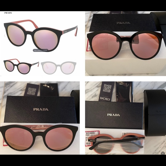 PRADA ROSE PINK MIRROR ROUND LENSES IN BLACK FRAMES WITH PINK ROSE DETAILING - Picture 9 of 16